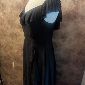 Elegant Black Ruffled Women's Dress